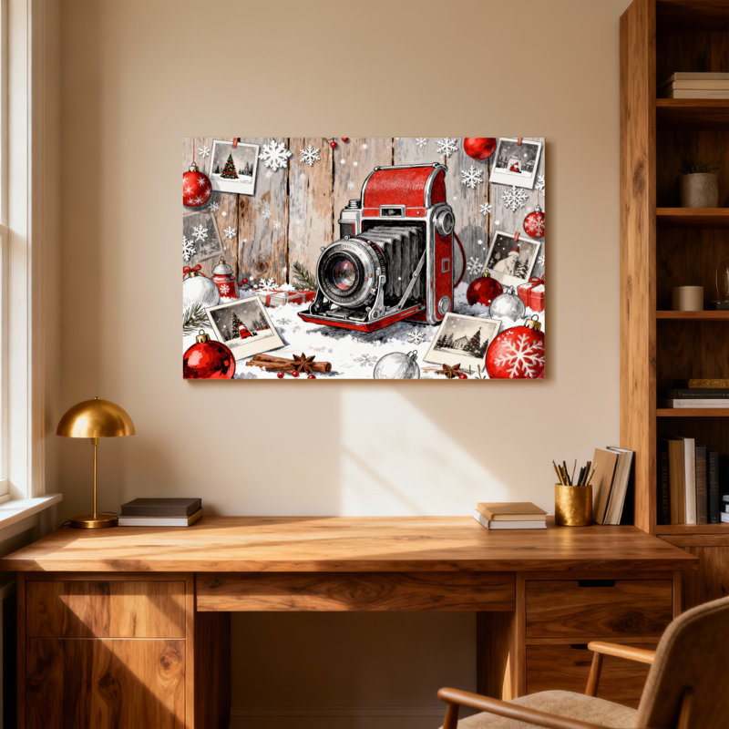 Caméra de Noël rétro, motif de décorations de Noël, H 12 po x l 18 po