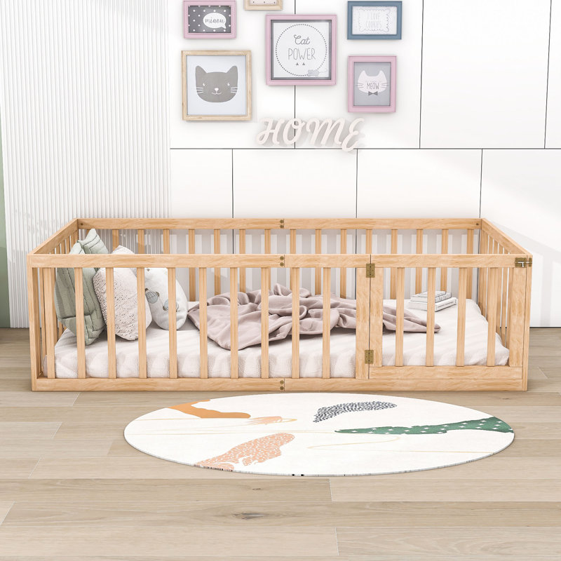 Hendrelino Wooden Daybed Frame with Guardrail, Natural, Twin