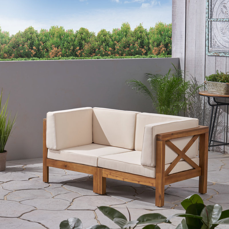 Causeuse large avec coussins 60,5 po Dillinger, Structure teck / coussin beige