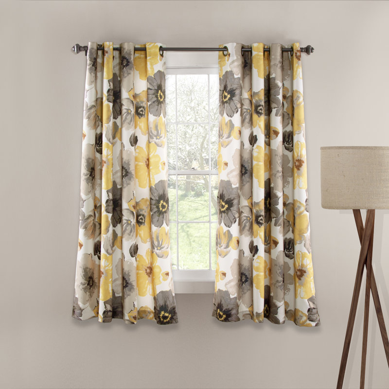 Leah Room Darkening Curtain Pair, Yellow/Gray, 52"W x 108"L