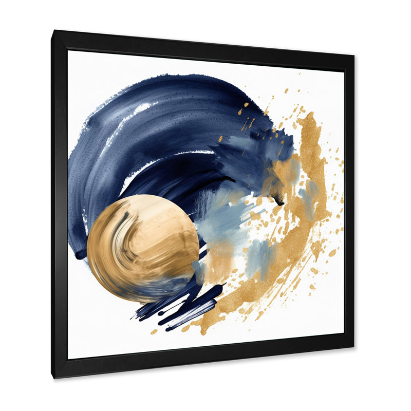 Bleu foncé et or, cercle abstrait texture VI - impressions d'art géométriques modernes, H 16 po x l 16 po x P 1 po