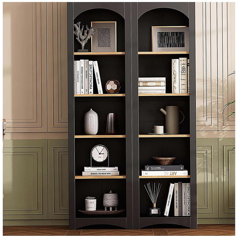 Free Standing 5 Tier Bookshelves, Bookcases Set of 2, Farmhouse Two-Tone Storage Cabinet with Adjustable Shelves, Black