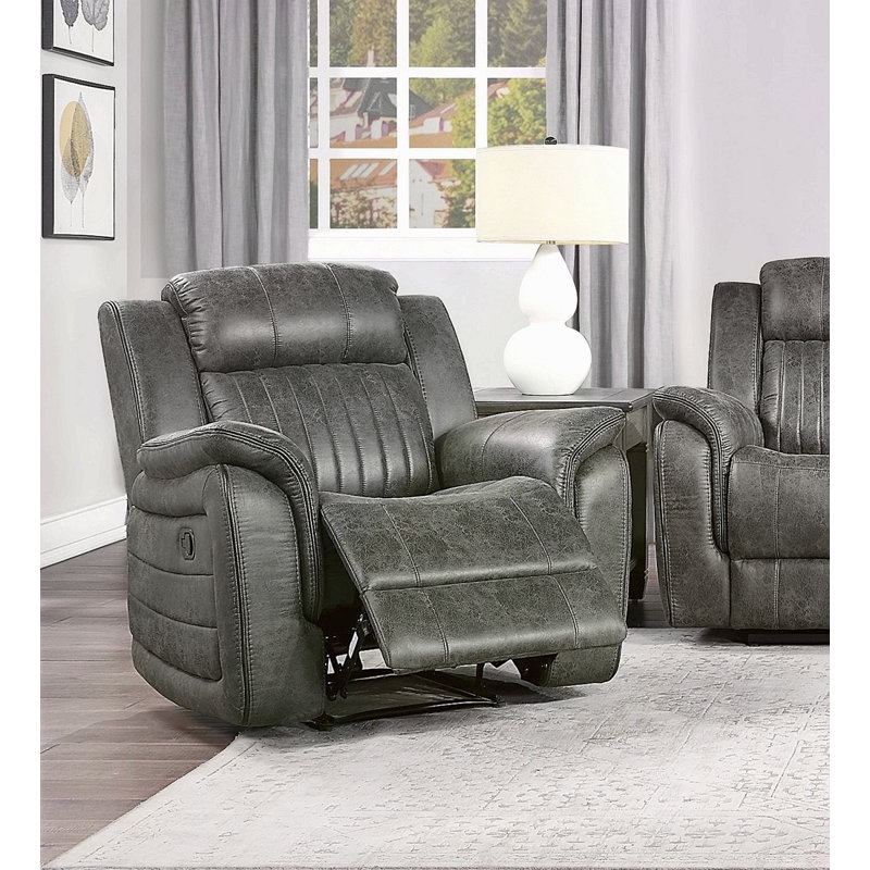 Classic Brownish 1Pc Reclining Chair Plush Comfort Pillow-Top Arms Vertical Tufting Solid Wood Transitional Living Room Furniture