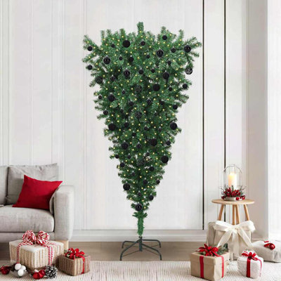 vidaXL Upside-down Artificial Pre-lit Christmas Tree with Ball Set