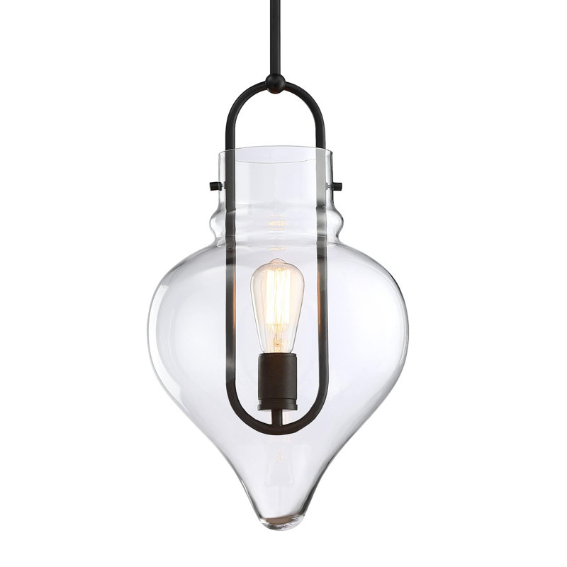 Luminaire suspendu moderne en verre transparent mat 9 po, lanterne 1 lumière, H 16,5 po x l 9 po