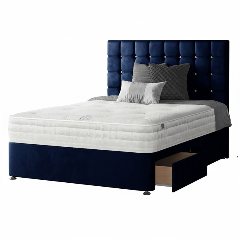 Galarza Divan Bed Base, Small Double (4'), Royal Blue, 4 Drawers