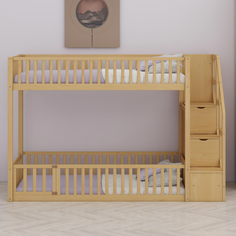 Bunk Bed With Integrated Ladder And Built-In Storage Solutions, Natural