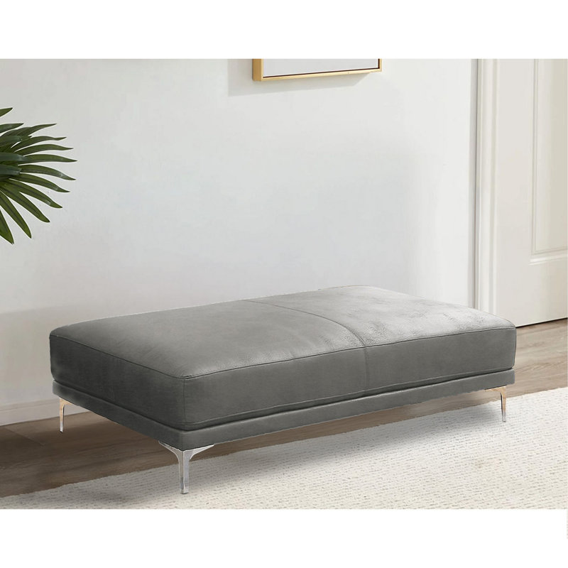 Aprille Faux Leather Ottoman, Gray Faux Leather