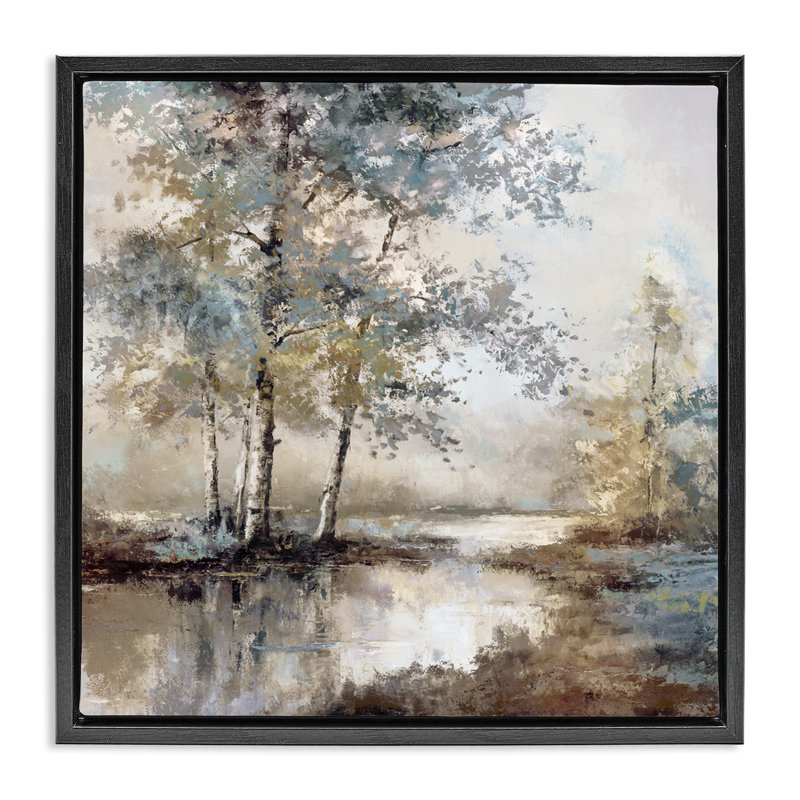 Cadre flottant paysage fluvial, conçu par T.C. Chiu, Cadre flottant noir de jais, H 18 po x l 18 po