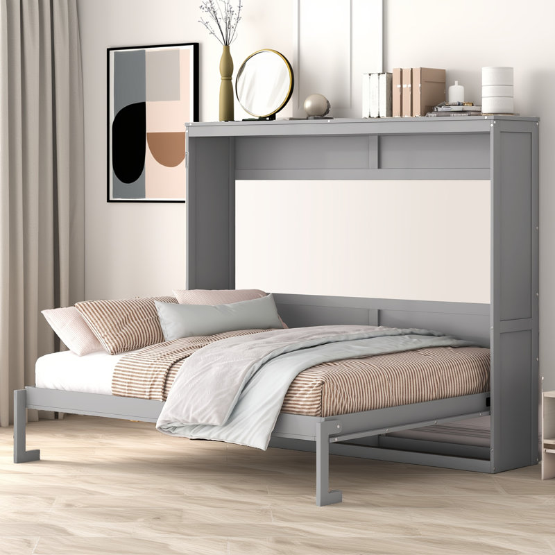 Lit escamotable multifonctionnel mural escamotable pour petits appartements / studios, Gris, Grand lit