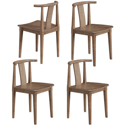 Farmhouse Wood Dining Chairs With Curved Back