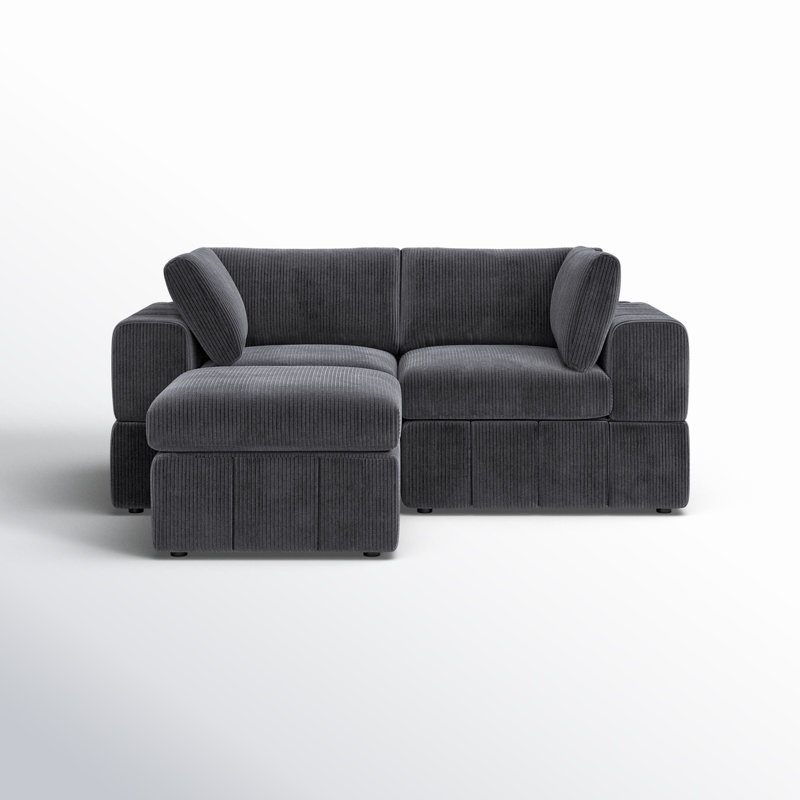 Andrielle Corduroy L-Shaped Sectional Reversible, Dark Gray Corduroy, Left-Hand Facing