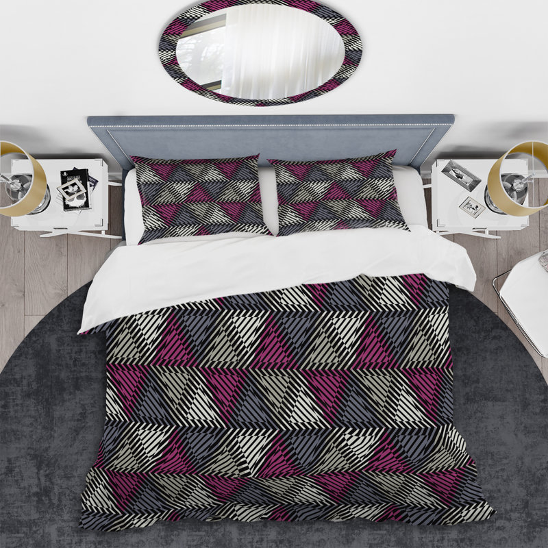 Ensemble de housse de couette en microfibre grise / mauve 3 pièces, Housse de couette double / grand + 2 taies décora