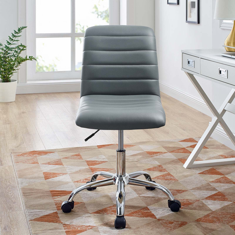 Chaise de bureau à dossier moyen ondulé en vinyle sans accoudoirs Modway, Gris