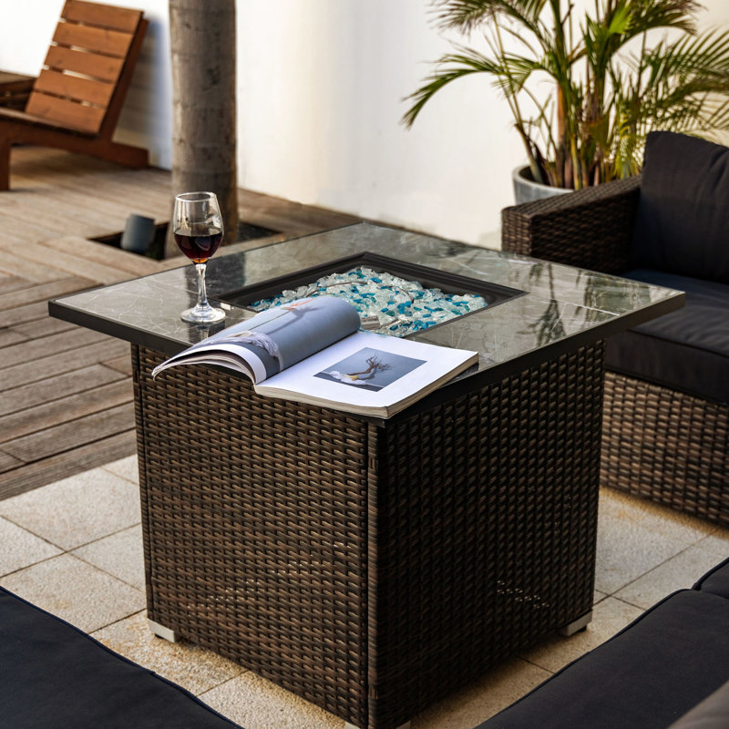 Table de foyer d'extérieur au gaz propane de 30 pouces, capacité de production de chaleur de 40000BTU augmentant l'efficacité, brun foncé, plateau de table en carreaux de céramique, structure en acier, table de protection contre la pluie incluse avec propane, génération,