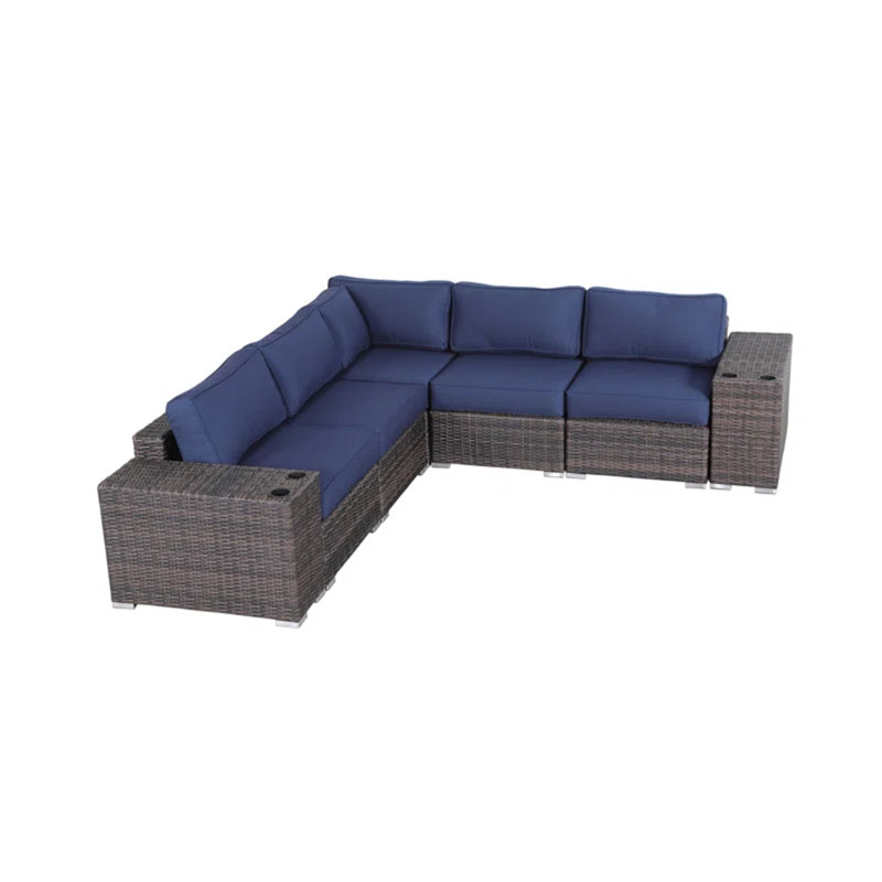 Ensemble de conversation en osier rotin pour 4 personnes avec coussins