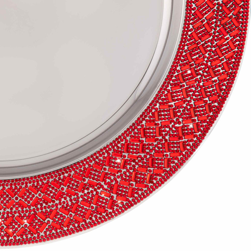 Plat de service rond en acier inoxydable avec strass Sparkles Home Madison Avenue 13 po, Rouge