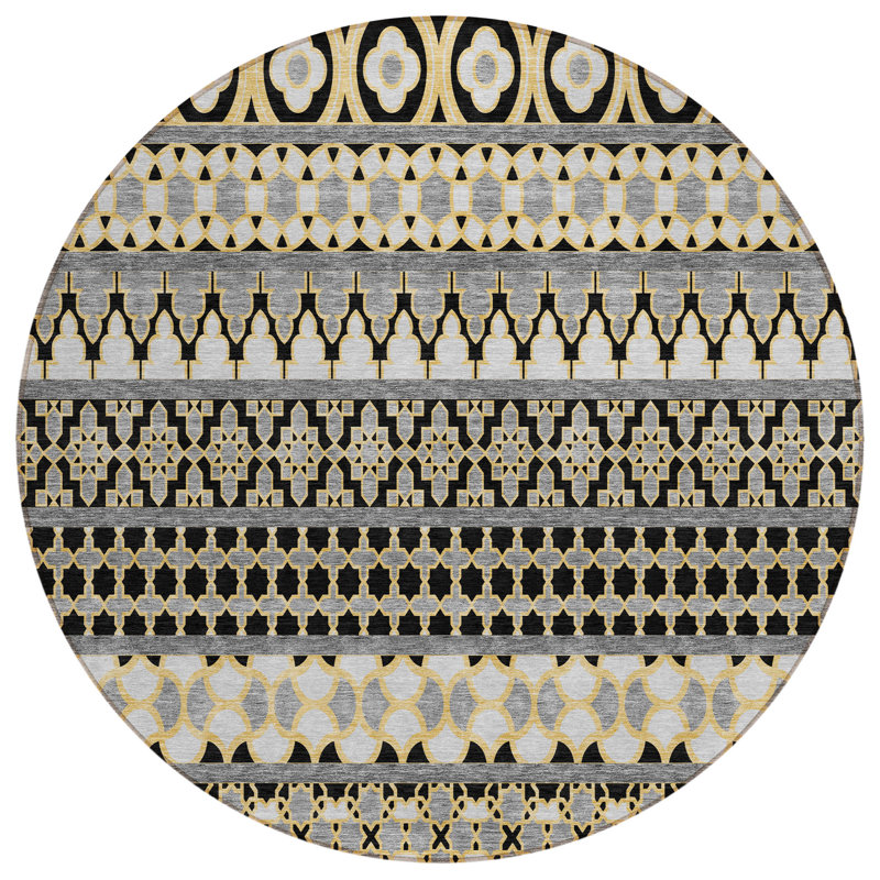 Machine Washable Indoor/Outdoor Juli ACN726 Charcoal, Rond 8 pi