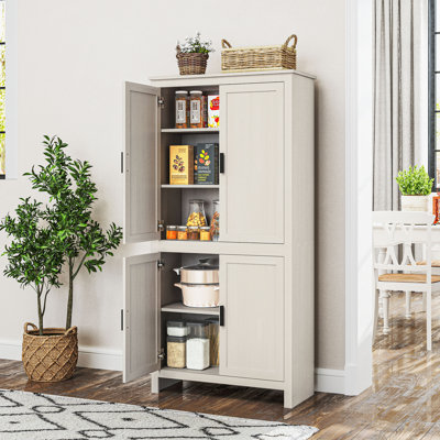 64" Kitchen Pantry Cabinet, Freestanding Storage Cabinet with 4 Doors and 3 Adjustable Shelves for Dining Room