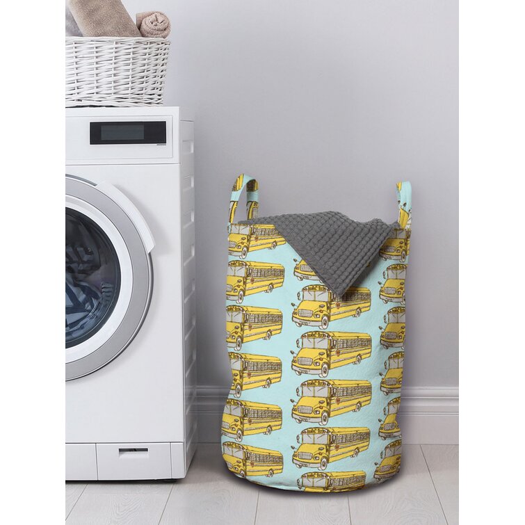 Ambesonne Old School Laundry Bag, Vintage Repeating Pattern Of Sketch  Drawing Retro School Bus, Hamper Basket With Handles Drawstring Closure For