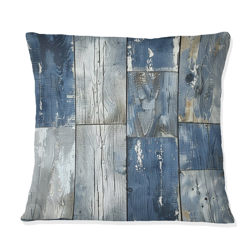 WeatheWood I - Coussin Farmhouse, H 16 po x l 16 po, Bleu/gris