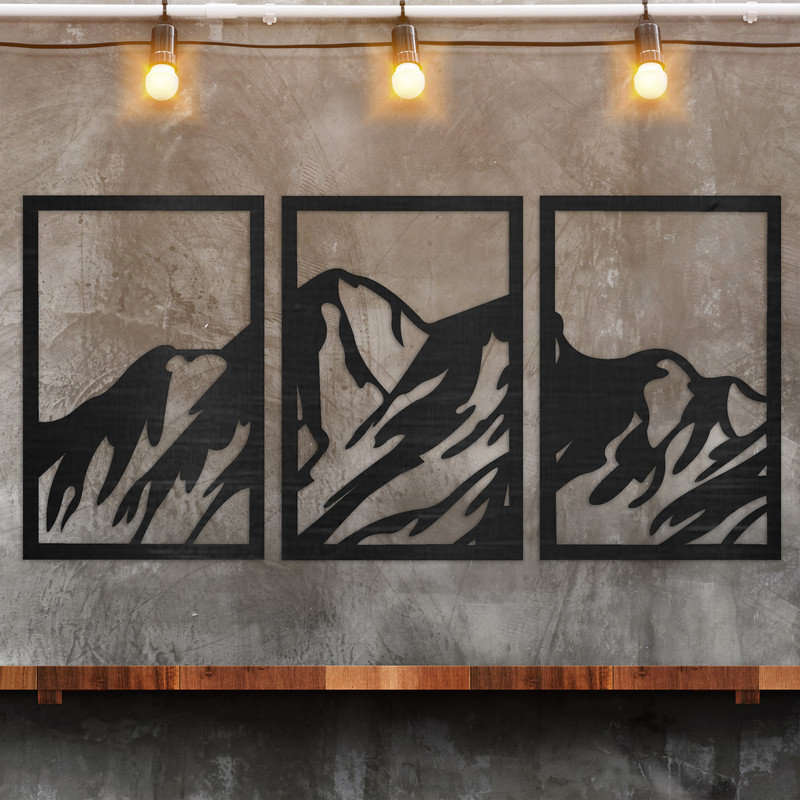 Trois pièces d'art mural rectangulaire de montagne - ACM, H 15,5 po x l 32 po x P 0,25 po, Blanc
