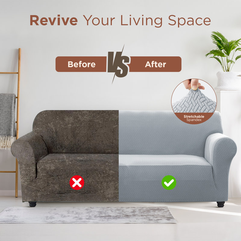Premium Stretch Spandex Sofa Cover - Durable, Stylish & Easy-Fit Slipcover, 179cm H x 165cm W - (1 Seater), Silver