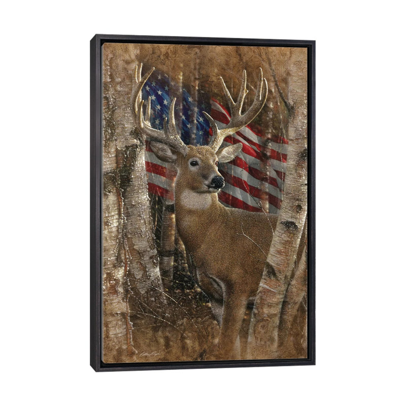 Whitetail Buck America par Collin-gris-impression d’art graphique, H 48 po x l 32 po x P 1,5 po, Toile avec cadre noir patiné