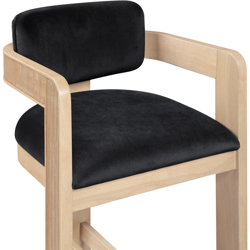 Tabouret rembourré Sacha Howley, Velours, Naturel, Noir