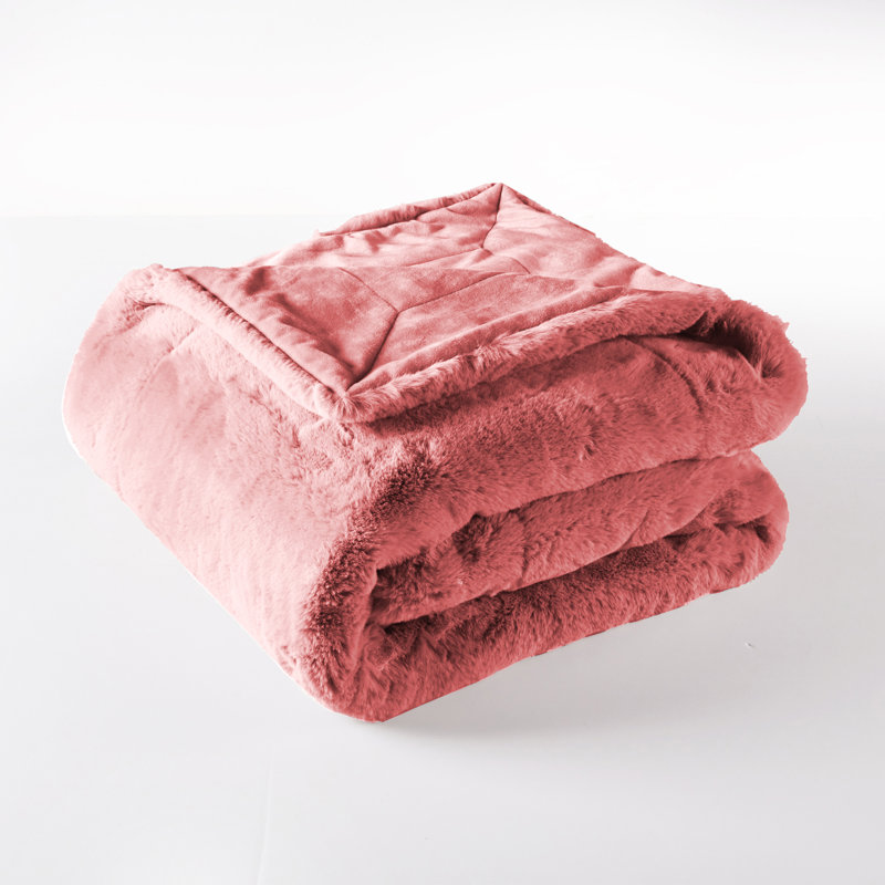 Jeté lourd en fausse fourrure, Corail épice, L 60 po x L 80 po