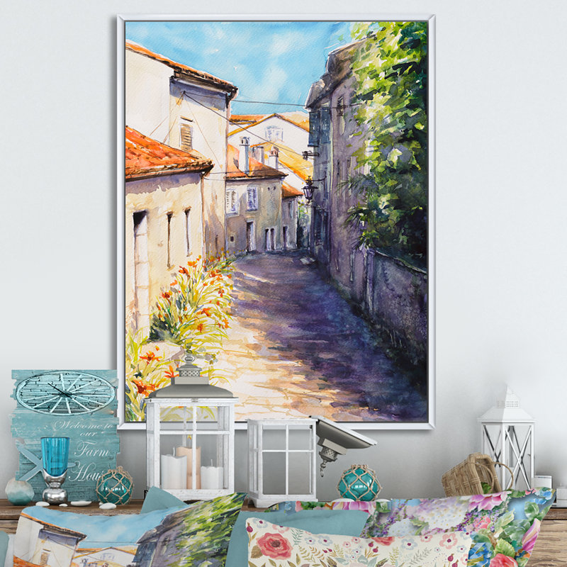 Vieille rue méditerranéenne - Cabine et auberge, décoration murale en toile, H 20 po x l 12 po x P 1 po