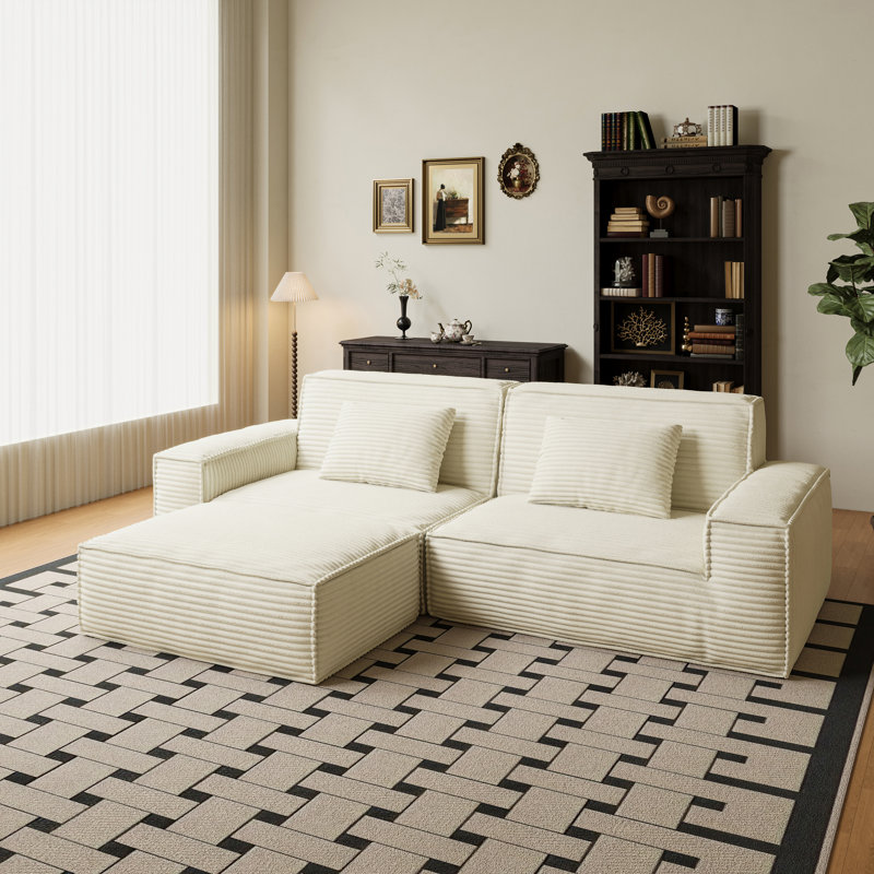 Grand canapé à rayures de 106,3 pouces, style moderne, meubles de salon et de chambre à coucher, style maison confortable, compression à vide, éponge double, rangée droite à rebond élevé avec repose-pieds beige