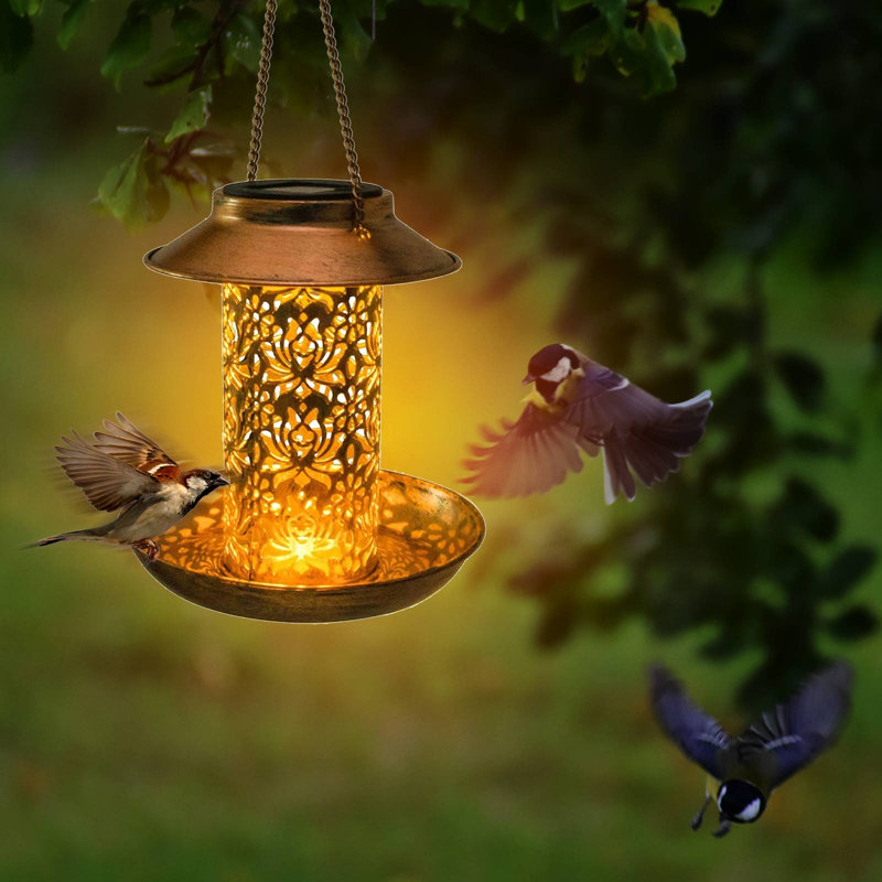 Lampe suspendue mangeoire solaire en métal