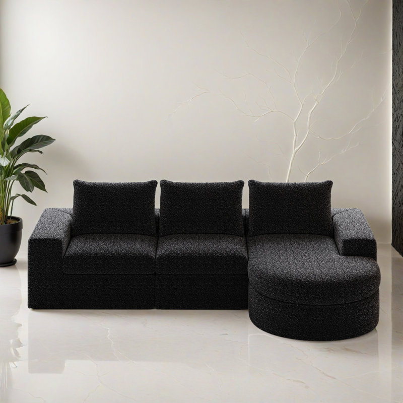 Canapé-lit modulaire 2 pièces pour salon, Chenille noir