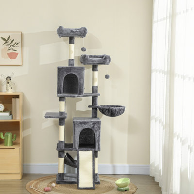 Arbre à chat 70 po, tour à chat multi-niveaux avec 2 condos, gris foncé