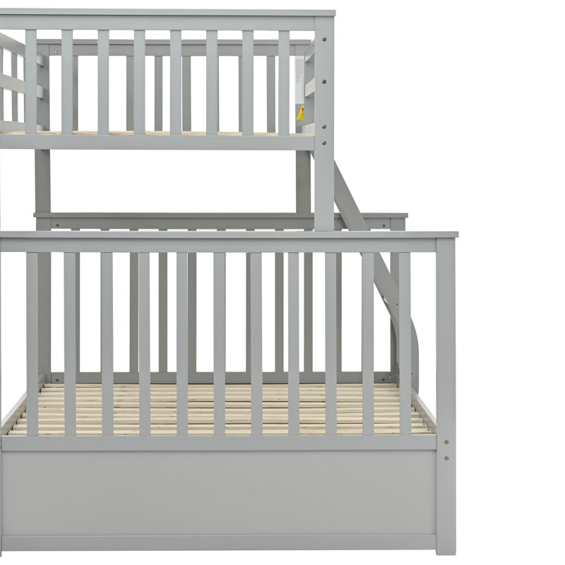 Lit superposé simple au-dessus de double en bois gris, équipé et doté de caractéristiques, construction en pin robuste, peut être divisé en deux pour plus de commodité, pas de sommier nécessaire, rampe supérieure - protection de la longueur, bas