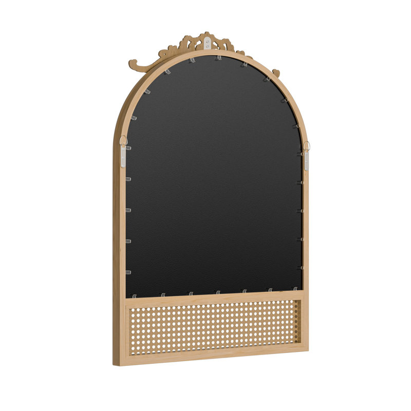 Arch Wood Mirror with Rattan Carved Frame, 36" x 24"