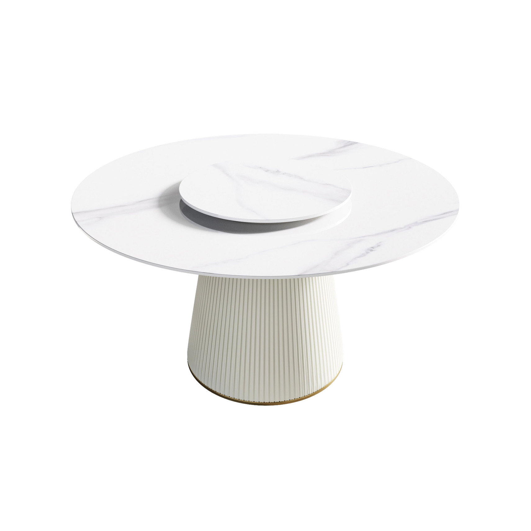 Everly Quinn Modern Round Dining Table In White Sintered Stone - Beige ...