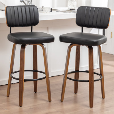 Upholstered Swivel Bar Stool with Wood Frame