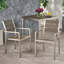 Chaise de salle à manger d'extérieur moderne en aluminium avec siège en faux bois (ensemble de 2), gris et argent