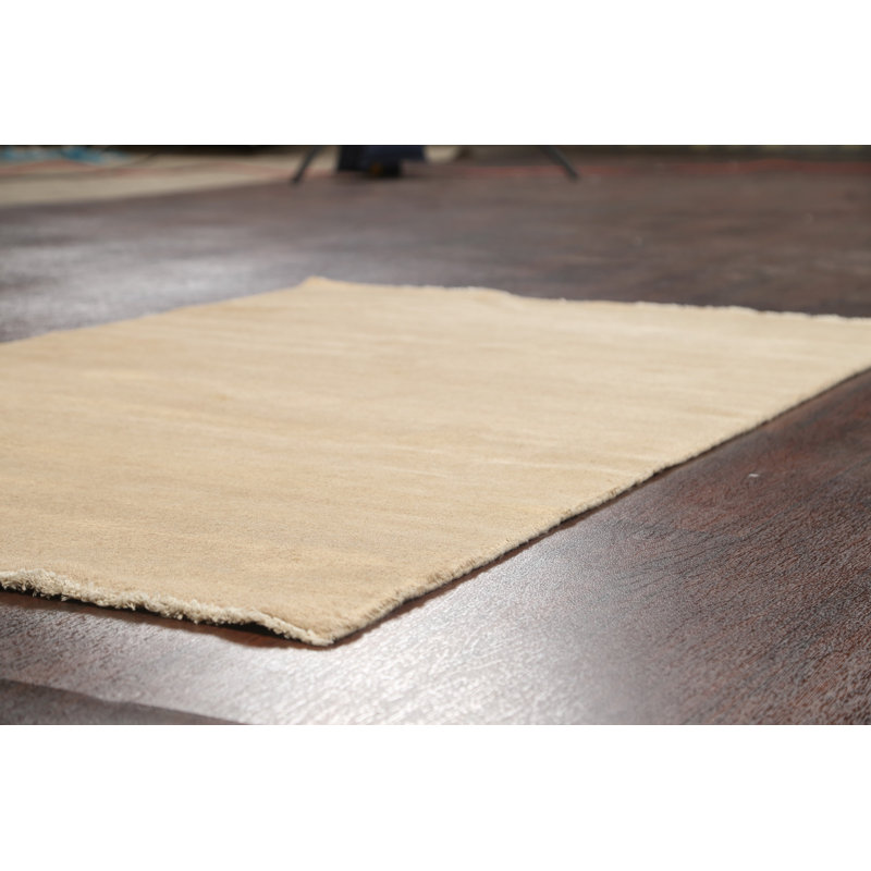 Tapis beige en laine noué à la main de conception unique 3 pi 7 po x 5 pi 10 po New Age