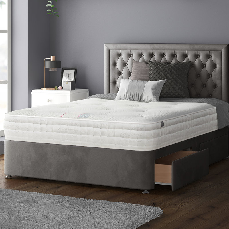 Urbank Divan Bed Base, Grey, Kingsize (5'), 2 Foot-end Drawers