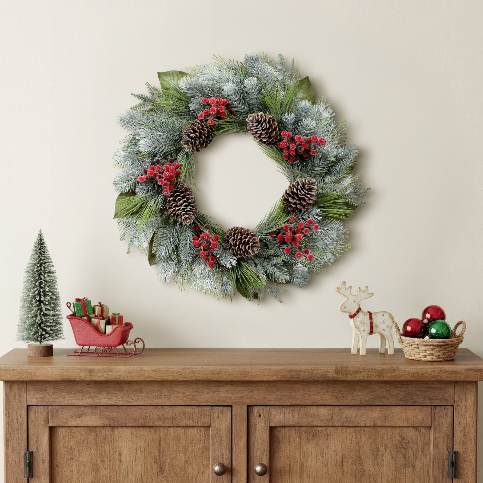 MIXED PINE BERRY WREATH
