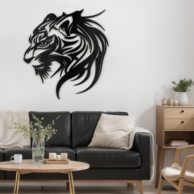 Tigre, animaux, sculpture murale abstraite moderne, décoration murale en métal pour l'extérieur, Noir