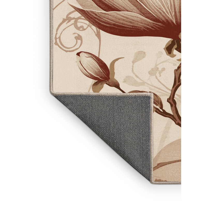 Tapis floral moelleux doux et classique Temaraia Magnolia - reliure beige, 8 x 12