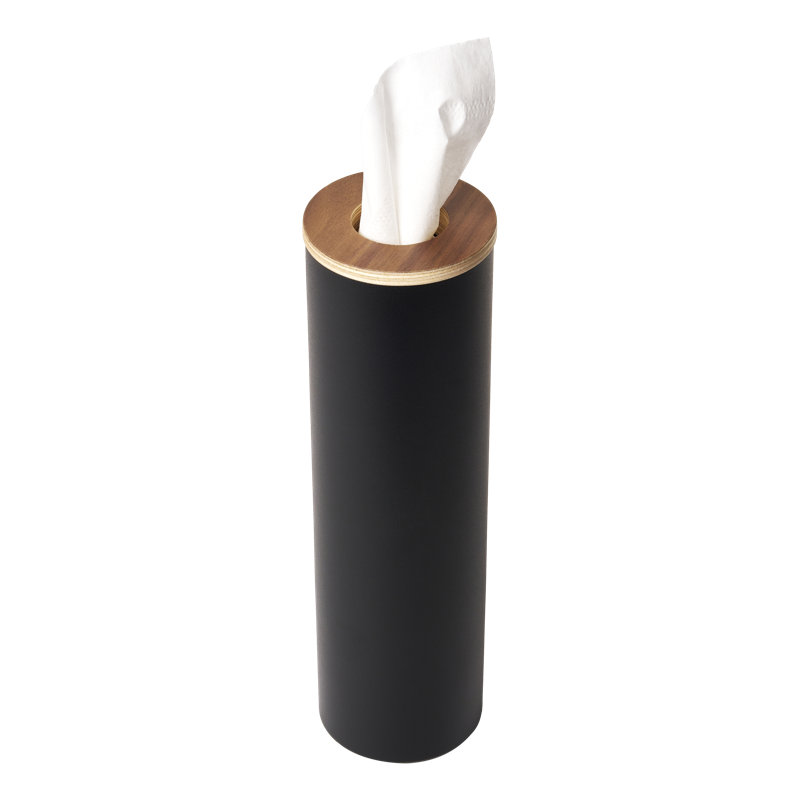 Slim Black Steel and Wood Tissue Holder