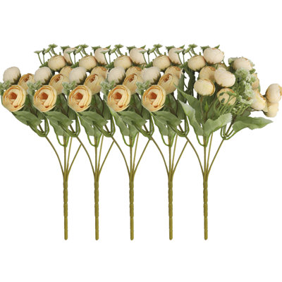 5 Pack Peonies Artificial Flowers, 15-heads Silk Flowers for Home Decor Indoor Fake Bouquet Faux Floral Arrangements Dining Table Centerpieces for Kitchen Bridal Wedding Party Decor,Yellow