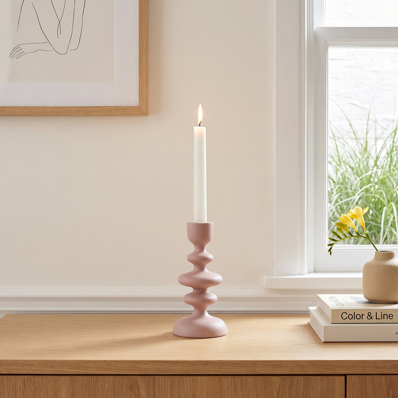 Giedre Aluminum Candlestick Holder, 10.25" H x 4" W x 4" D, Pink