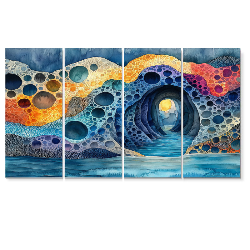 «Blue and Orange Coastal Reef», ensemble d'art mural corail, H 32 po x l 64 po