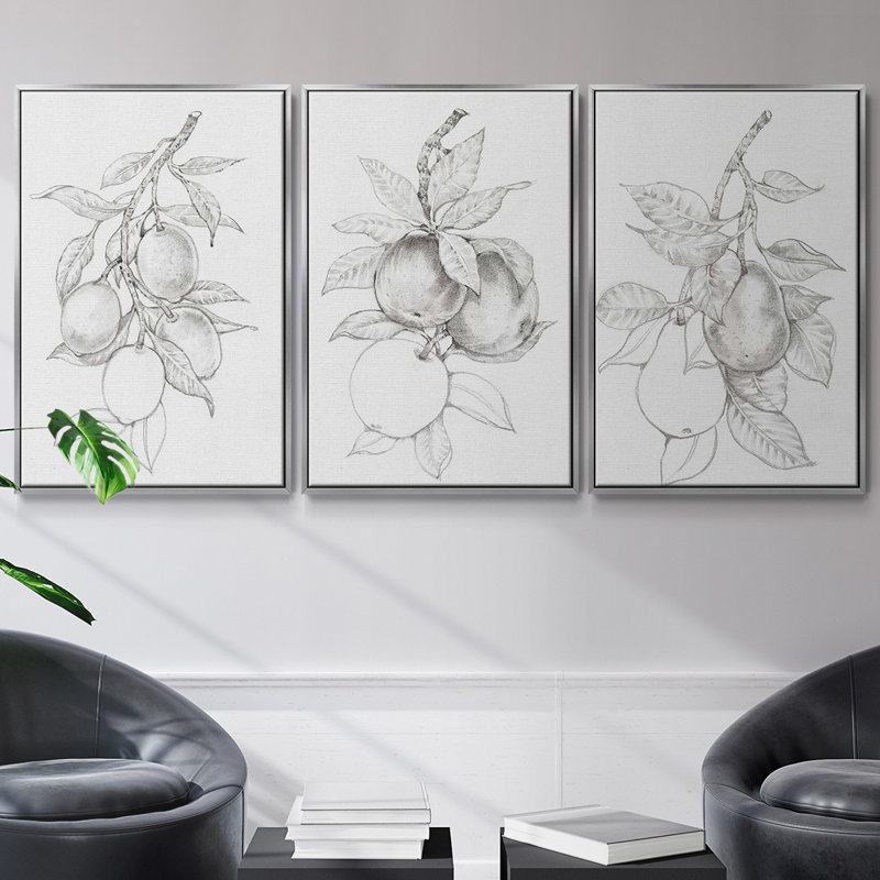 Ensemble de 3 pièces encadrées sur toile FruitBearing Branch I, Argent, H 40 po x l 78 po